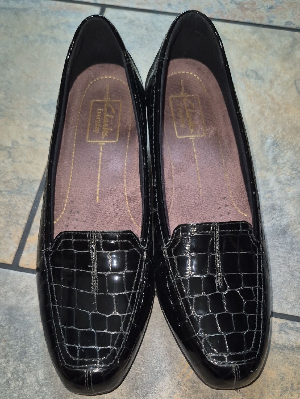 Clarks Black Croc-Embossed Slip-On Loafers